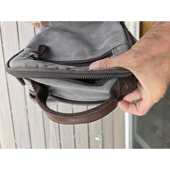 Mygreen Canvas Crossbody Shoulder Bag Messenger Work Small Gray 3 Compartments - Picture 10 of 10